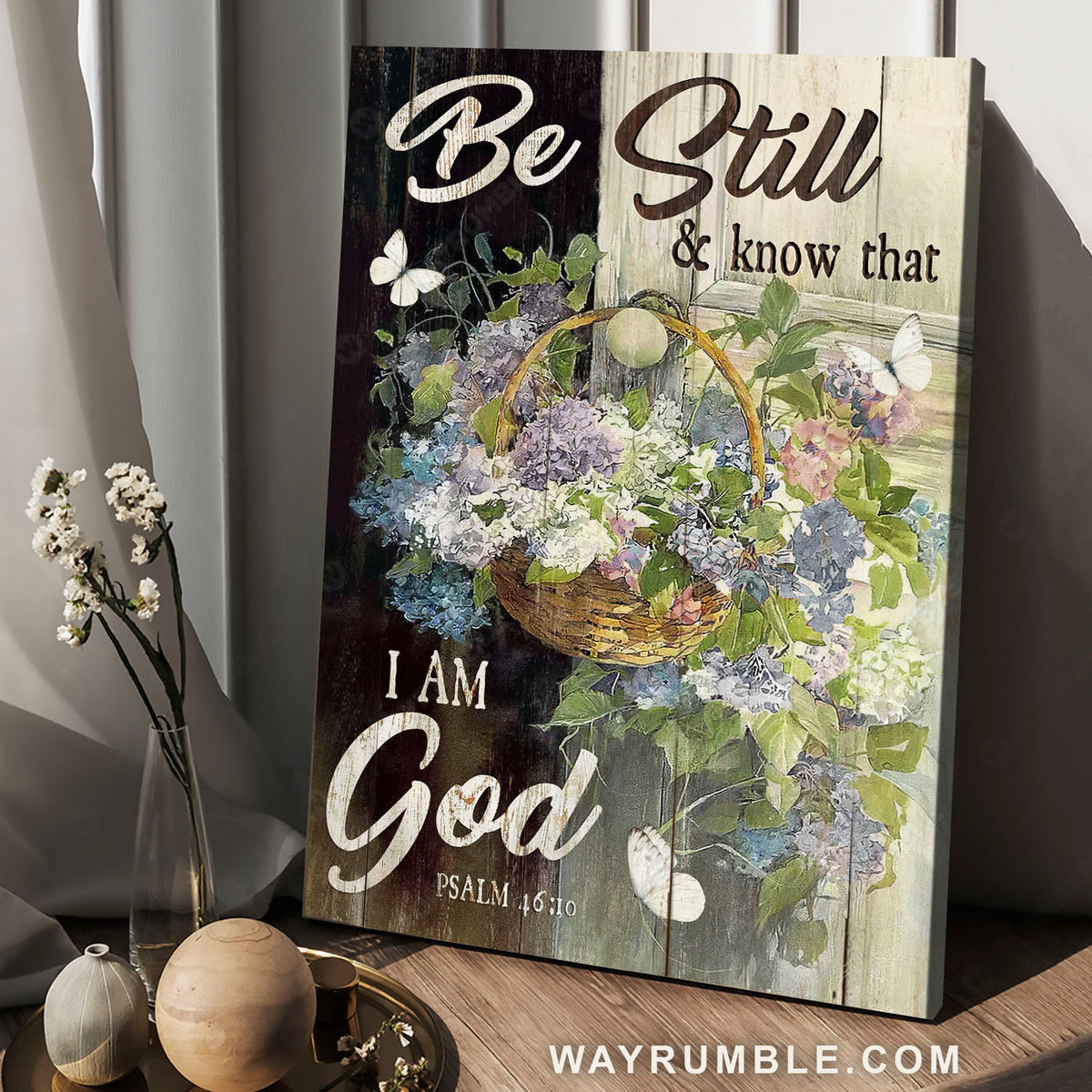 Flower basket, Stunning flowers, White butterfly, Be still &amp; know that I am God - Jesus Portrait Canvas Prints, Home Decor Wall Art
