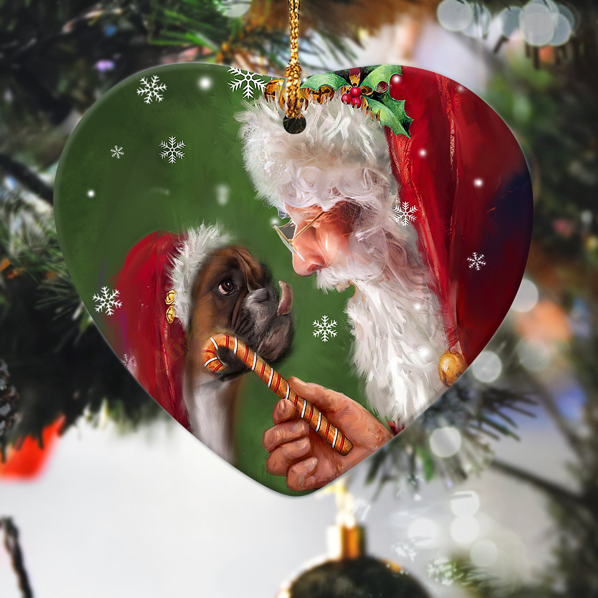 Boxer dog, Christmas gift, Santa Clause - Boxer Ceramic Heart Ornament