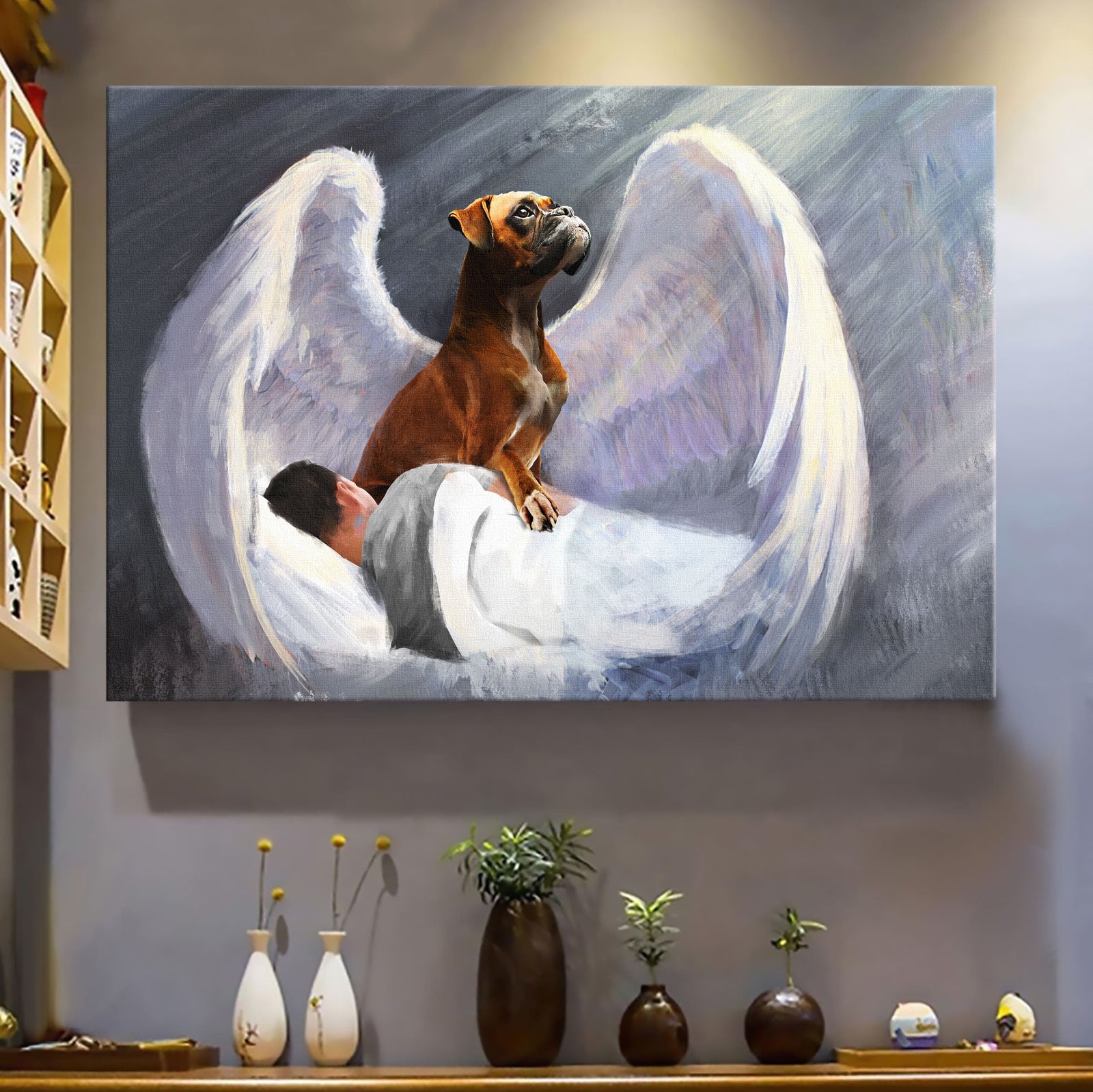 Sleeping man, Boxer, Beautiful Wings, I'll protect you - Boxer Landscape Canvas Prints, Wall Art