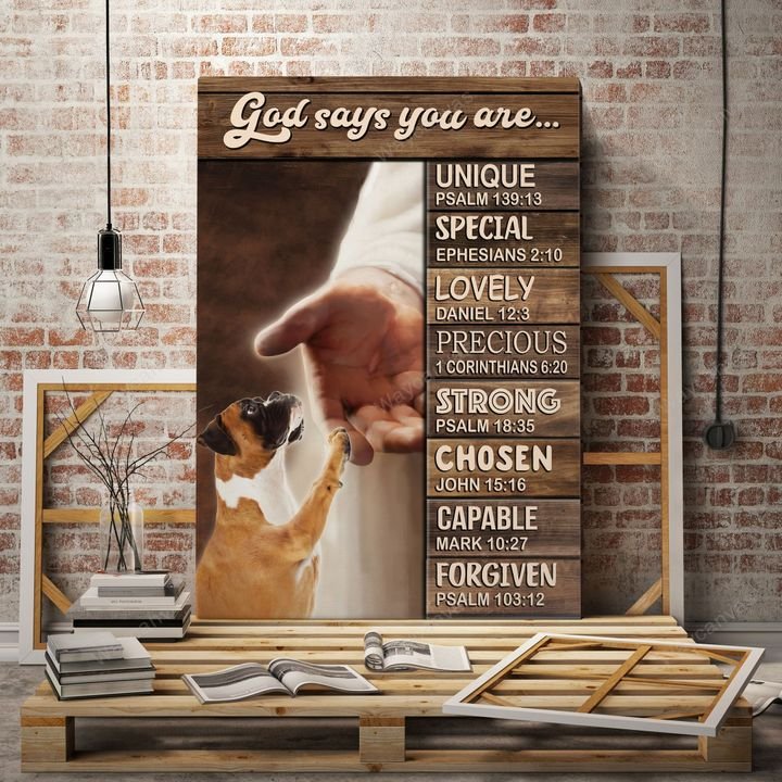 Boxer, Jesus hand, God says you are - Boxer Portrait Canvas Prints, Wall Art