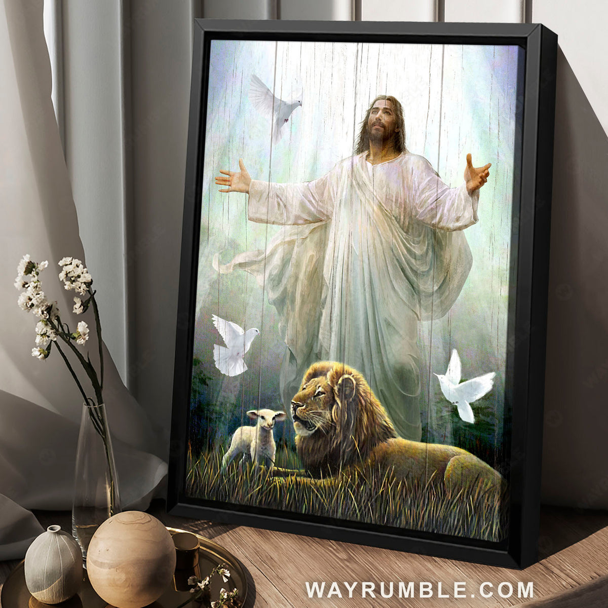 Holy spirit dove, Jesus painting, Lamb of God, Lion of Judah - Jesus Portrait Canvas Prints, Christian Wall Art