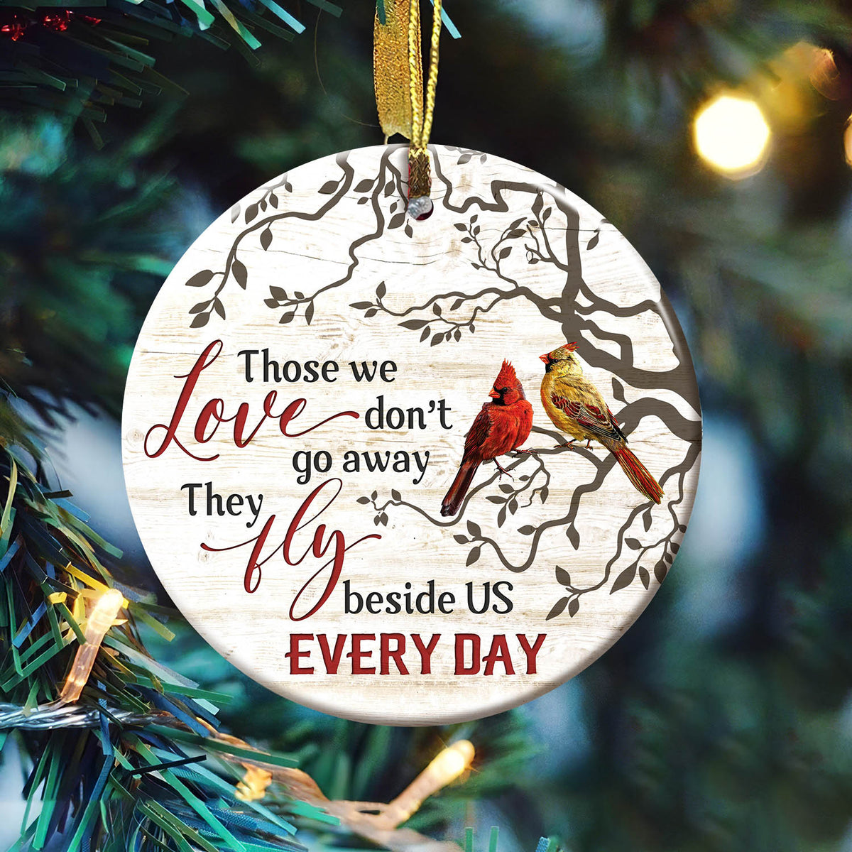 Cardinal - Those we love are with us in our heart - Circle Ceramic Ornament