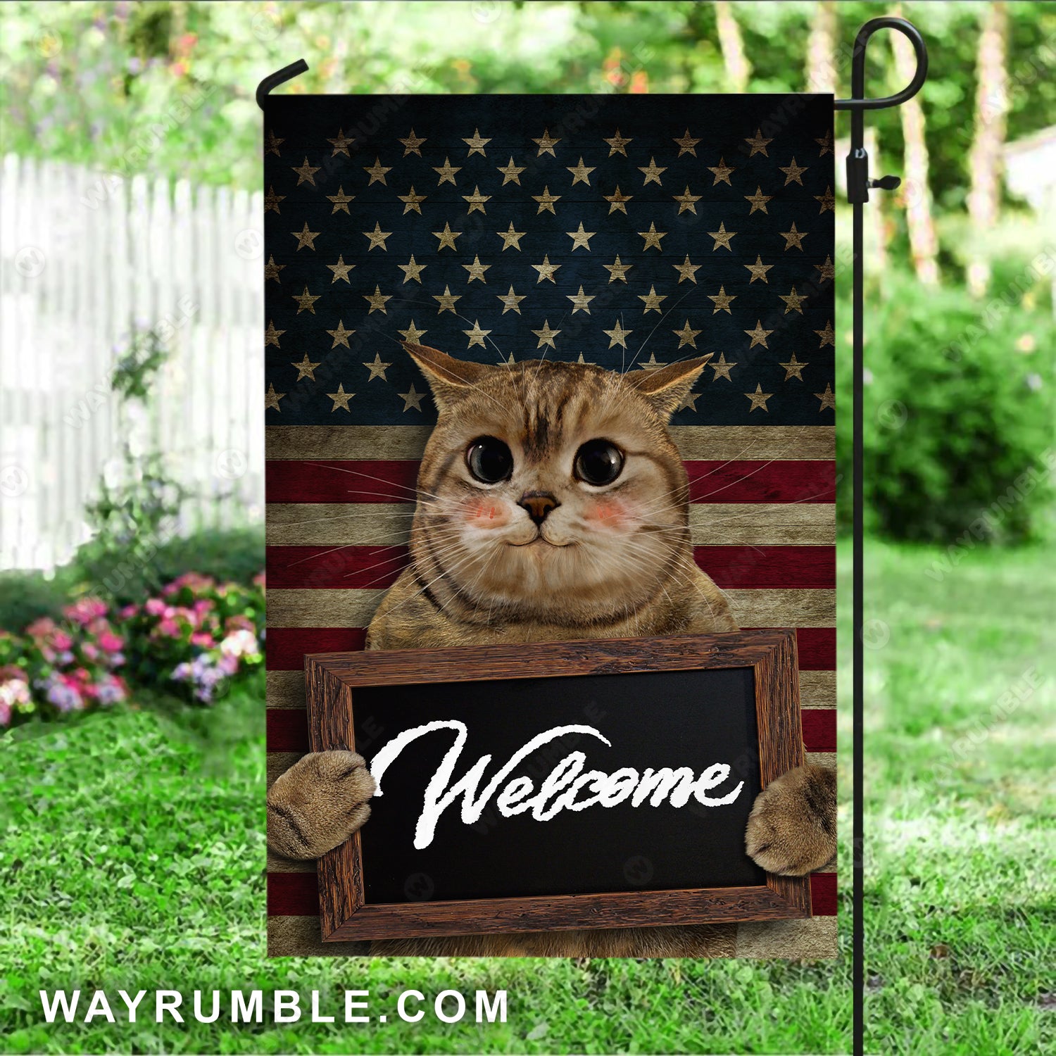 Cute cat painting, US flag, Gift for cat lover, Welcome - Cat Flag