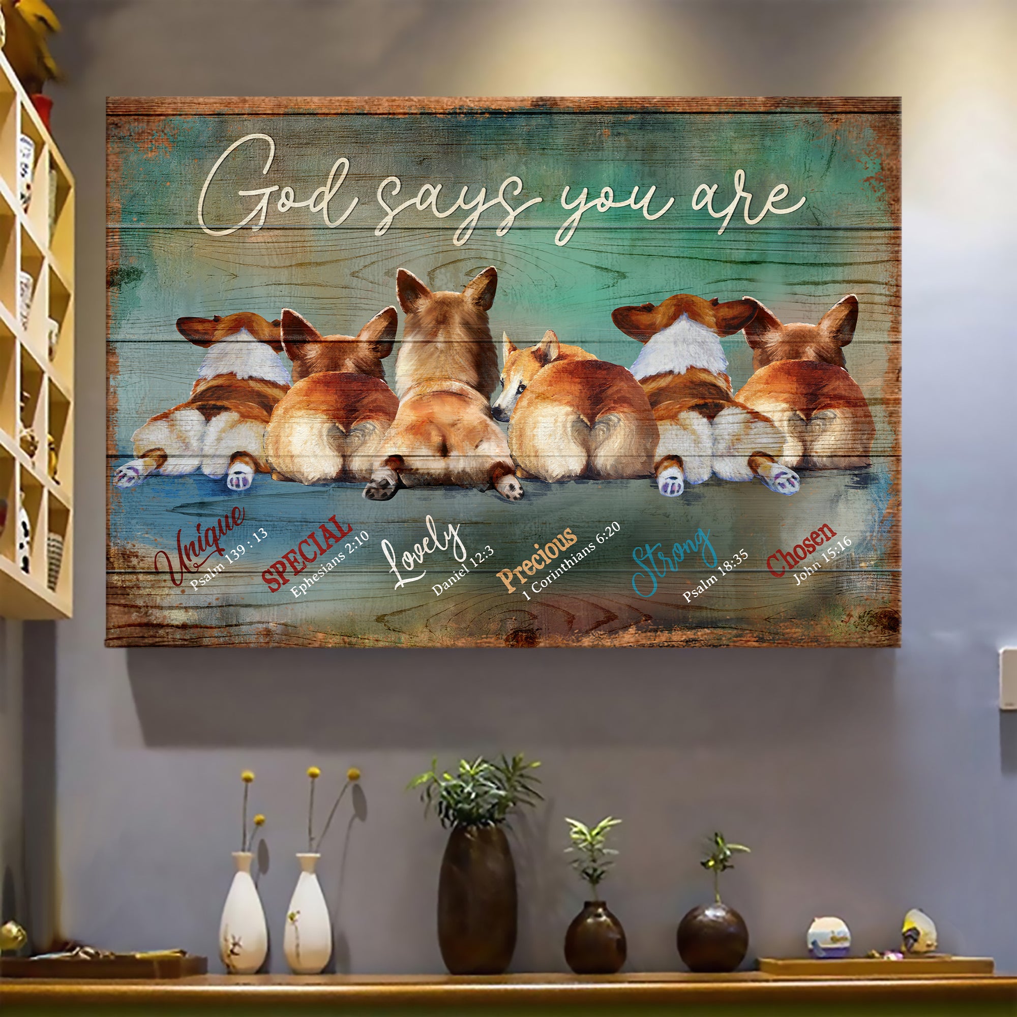Welsh Corgi, Heart Tail, God says you are - Corgi Landscape Canvas Prints, Wall Art