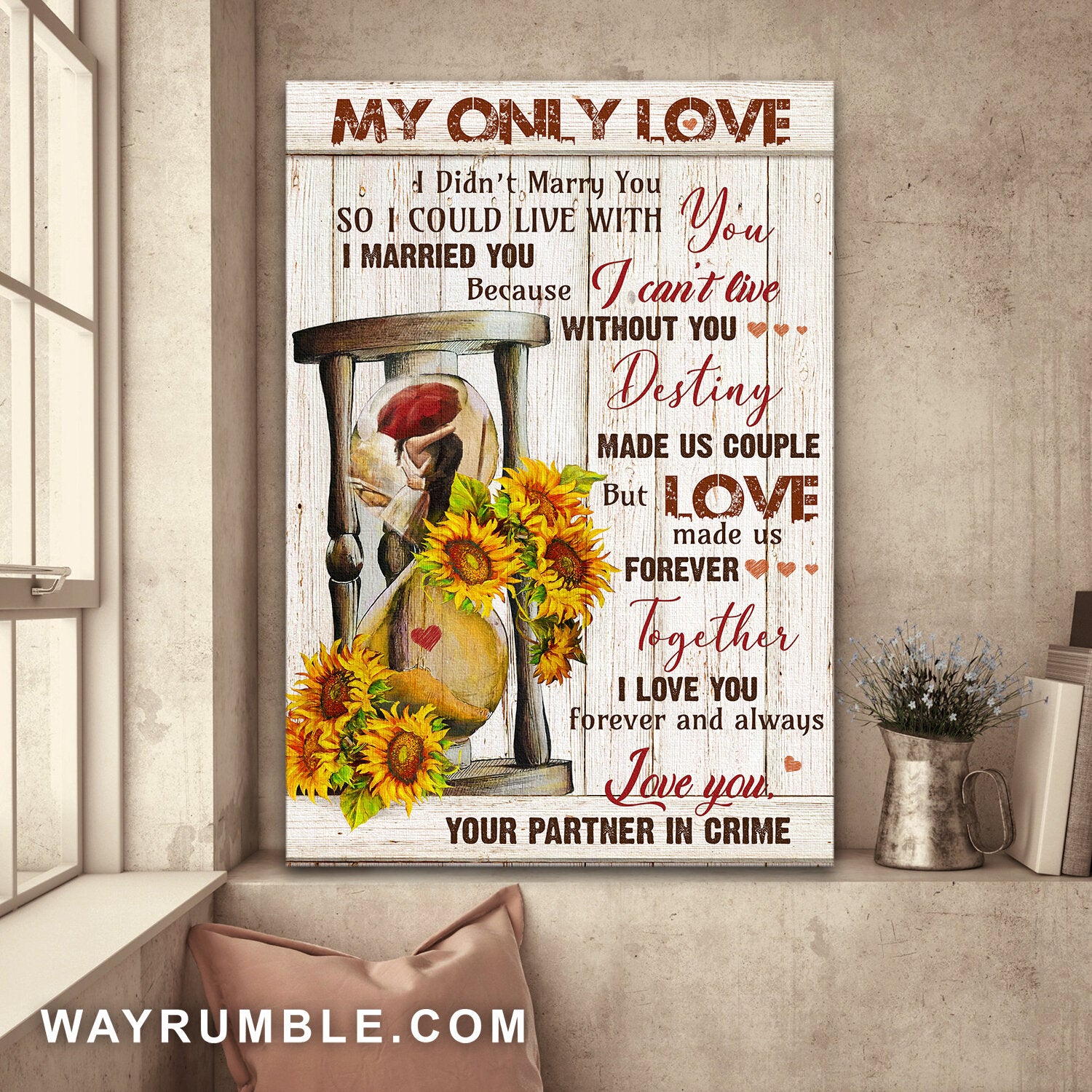 Sunflower, Hourglass, My only love, I love you forever and always - Couple Portrait Canvas Prints, Wall Art