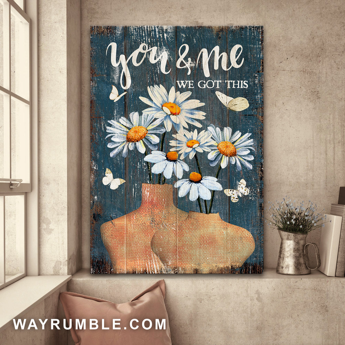 Daisy flower vase, Butterfly, You &amp; me We got this - Couple Portrait Canvas Prints, Wall Art