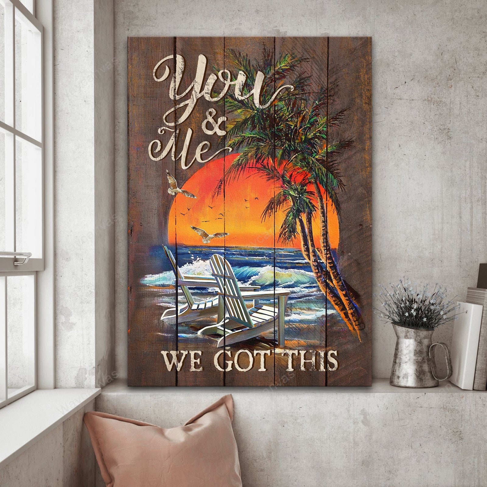 Chair Couple, Sea Landscape, Sunset, We got this - Couple Portrait Canvas Prints, Wall Art