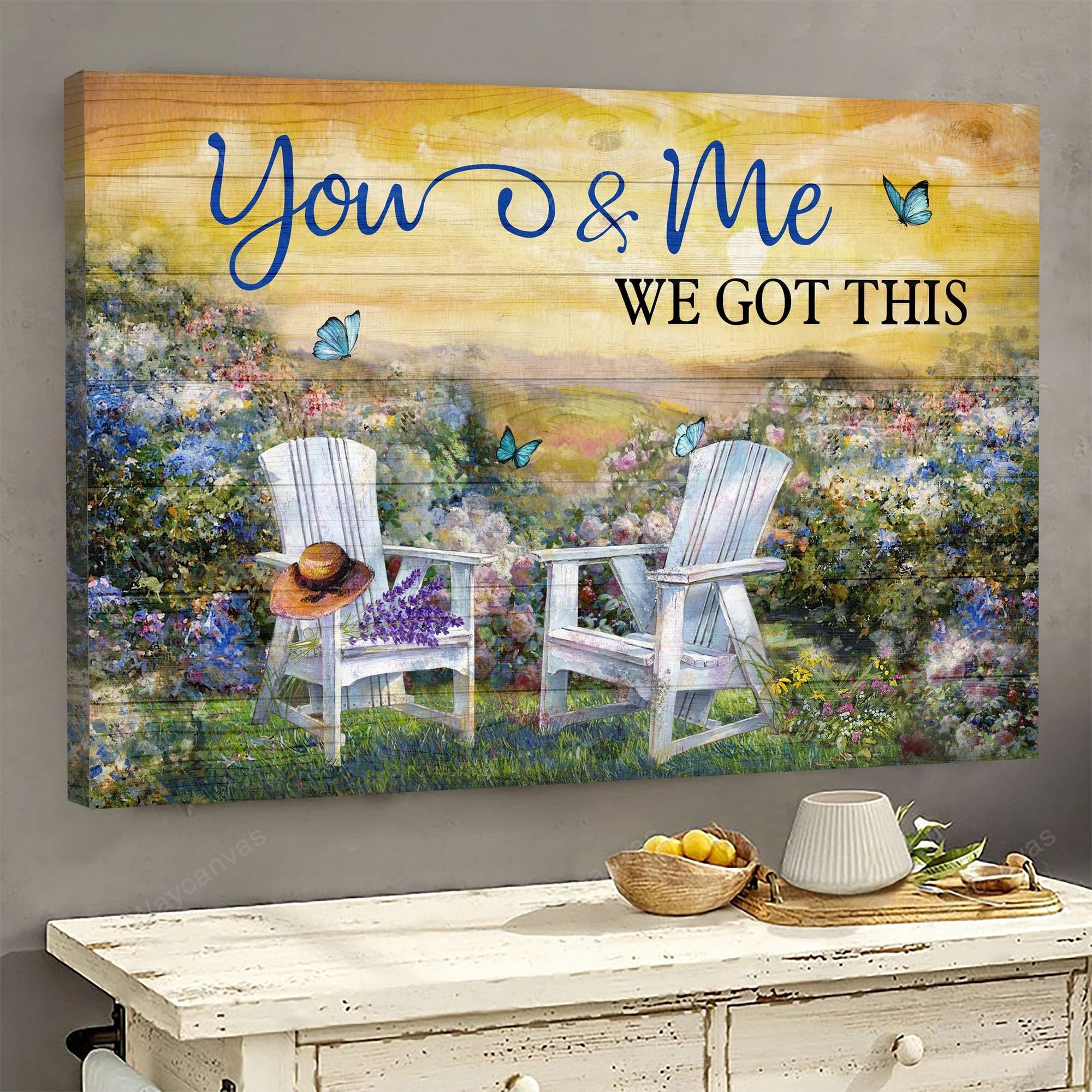 Flower garden, Chair Couple, Butterfly, We got this - Couple Landscape Canvas Prints, Wall Art