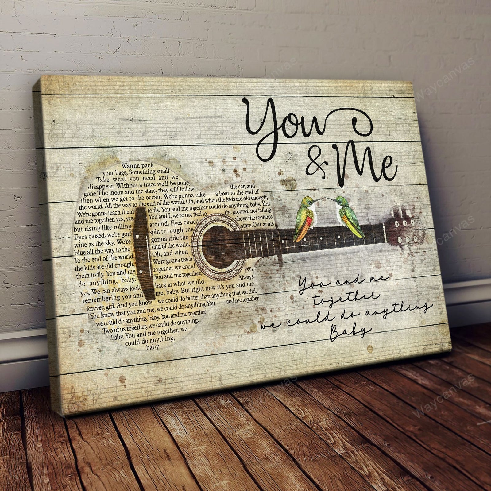 Guitar Painting, Hummingbirds, You and me together we could do anything - Couple Landscape Canvas Prints, Wall Art