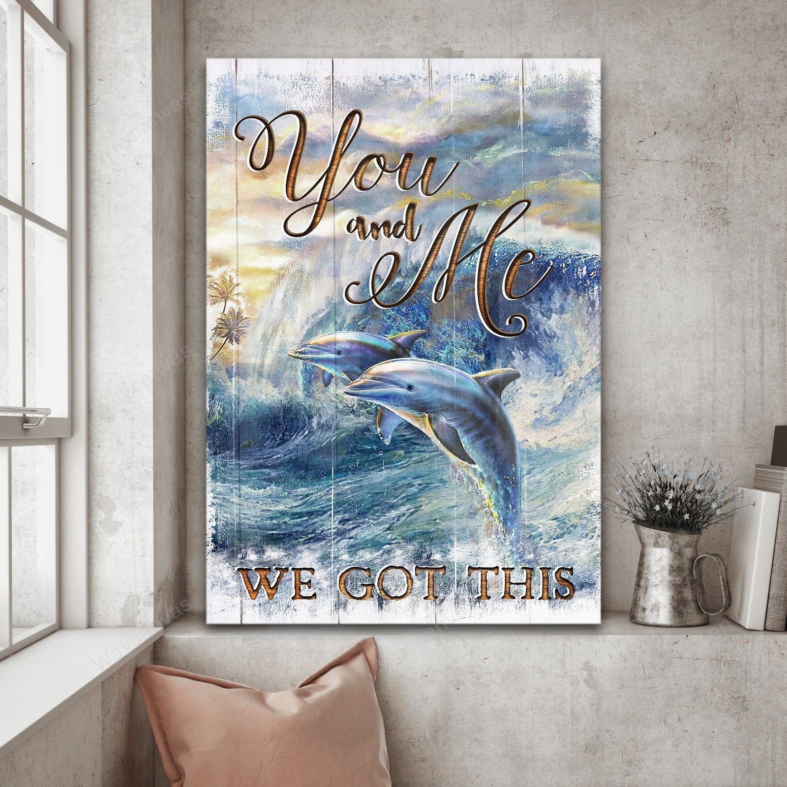 Dolphin Couple, Surfing, You and me we got it - Couple Portrait Canvas Prints, Wall Art
