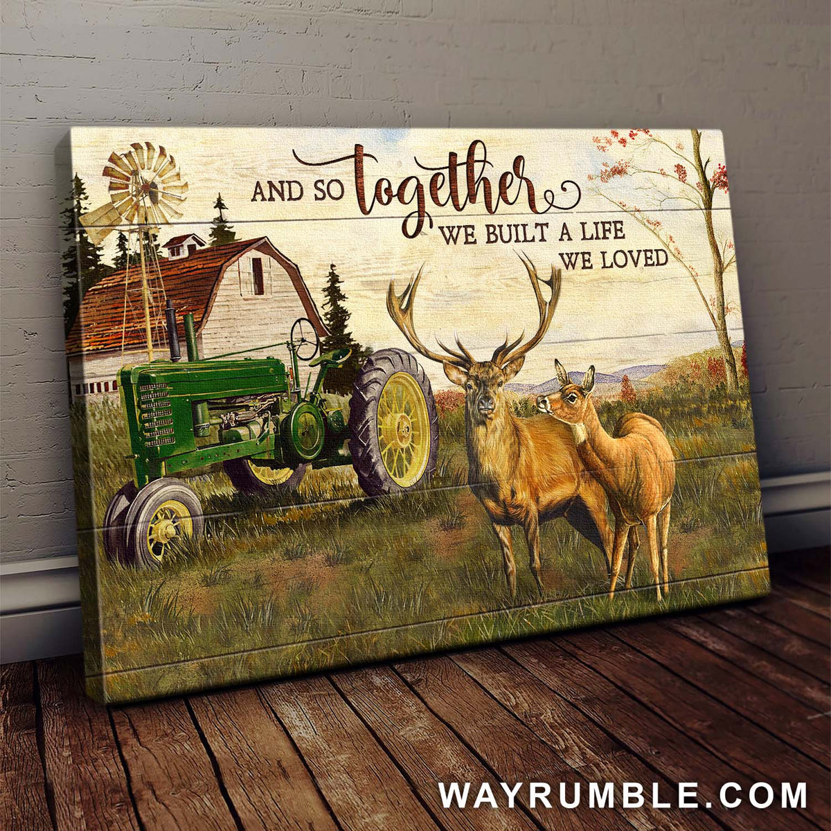 Deer Couple, Tranquil farm, And so together we built a live we loved - Couple Landscape Canvas Prints, Wall Art