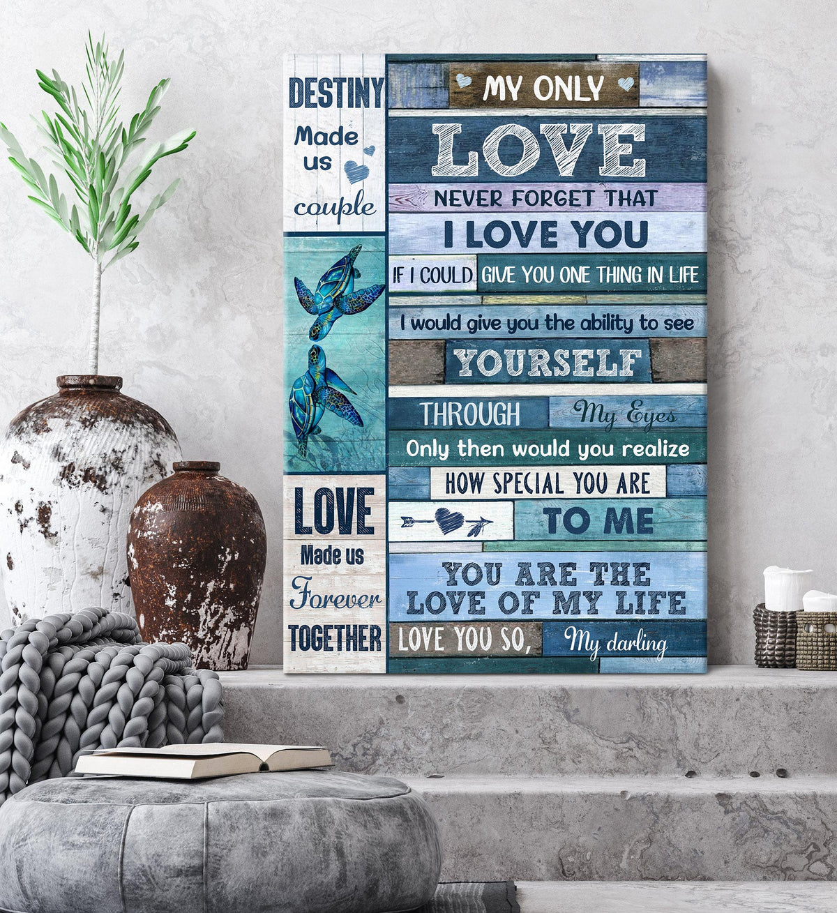 Turtle, Marine, Destiny made us couple, love made us forever together - Couple Portrait Canvas Prints, Wall Art