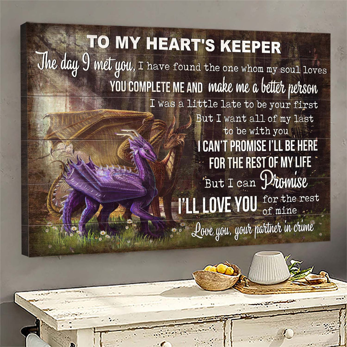 Dragon Couple, Into the forest, You complete me and make me a better person - Couple Landscape Canvas Prints, Wall Art