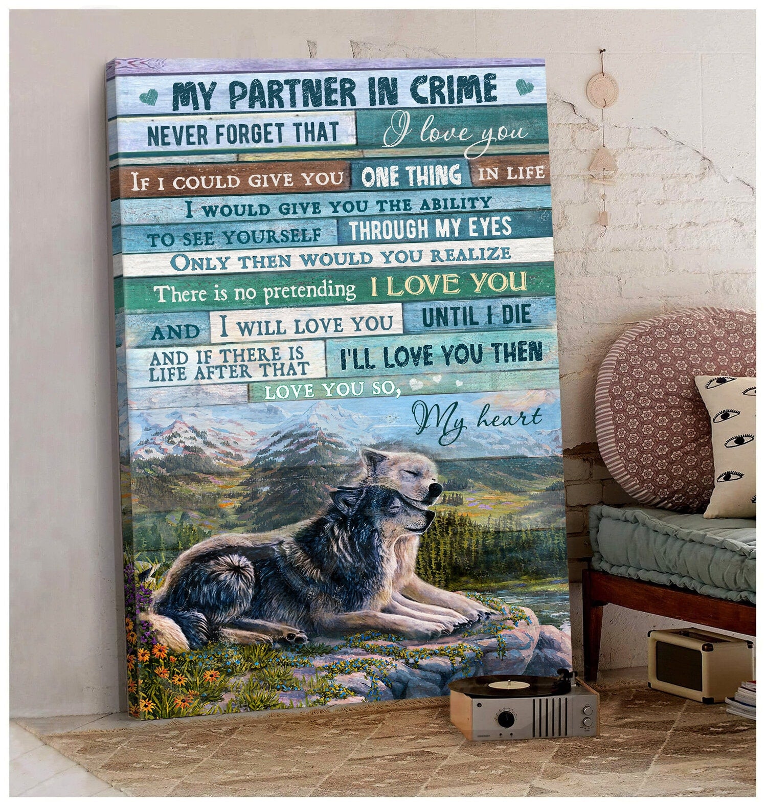 Wolf couple, Highland, I will love you until I die - Couple Portrait Canvas Prints, Wall Art