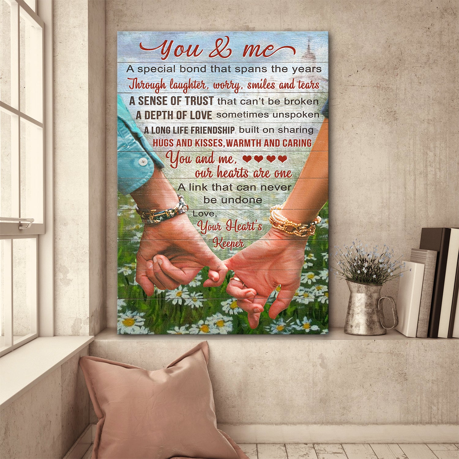 Flower Field, Hand in hand, You and me, Our heart are one - Couple Portrait Canvas Prints, Wall Art
