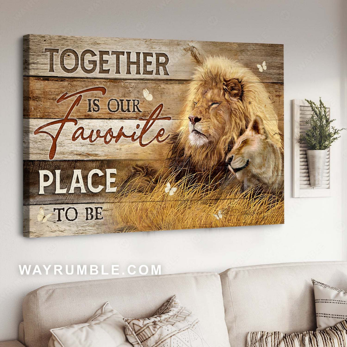 Awesome savanna, White butterfly, Lion drawing, Together is our favorite place to be - Couple Landscape Canvas Prints, Home Decor Wall Art