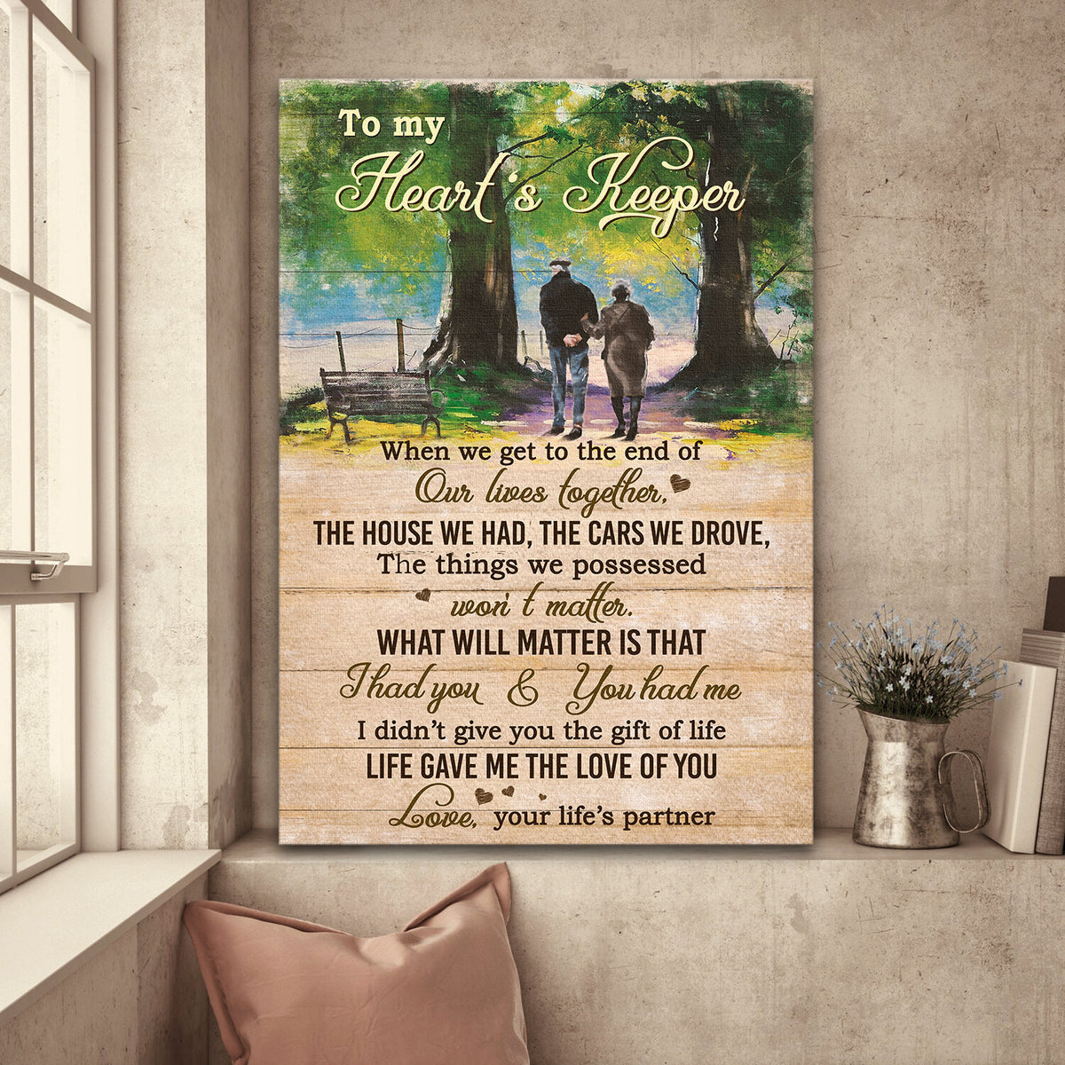 Older couple, Walking in the park, Life gave me the love of you - Couple Portrait Canvas Prints, Wall Art