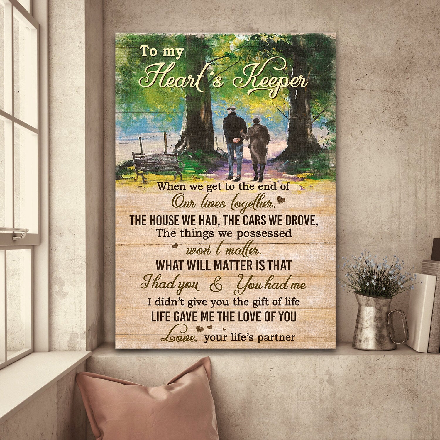 Older couple, Walking in the park, Life gave me the love of you - Couple Portrait Canvas Prints, Wall Art