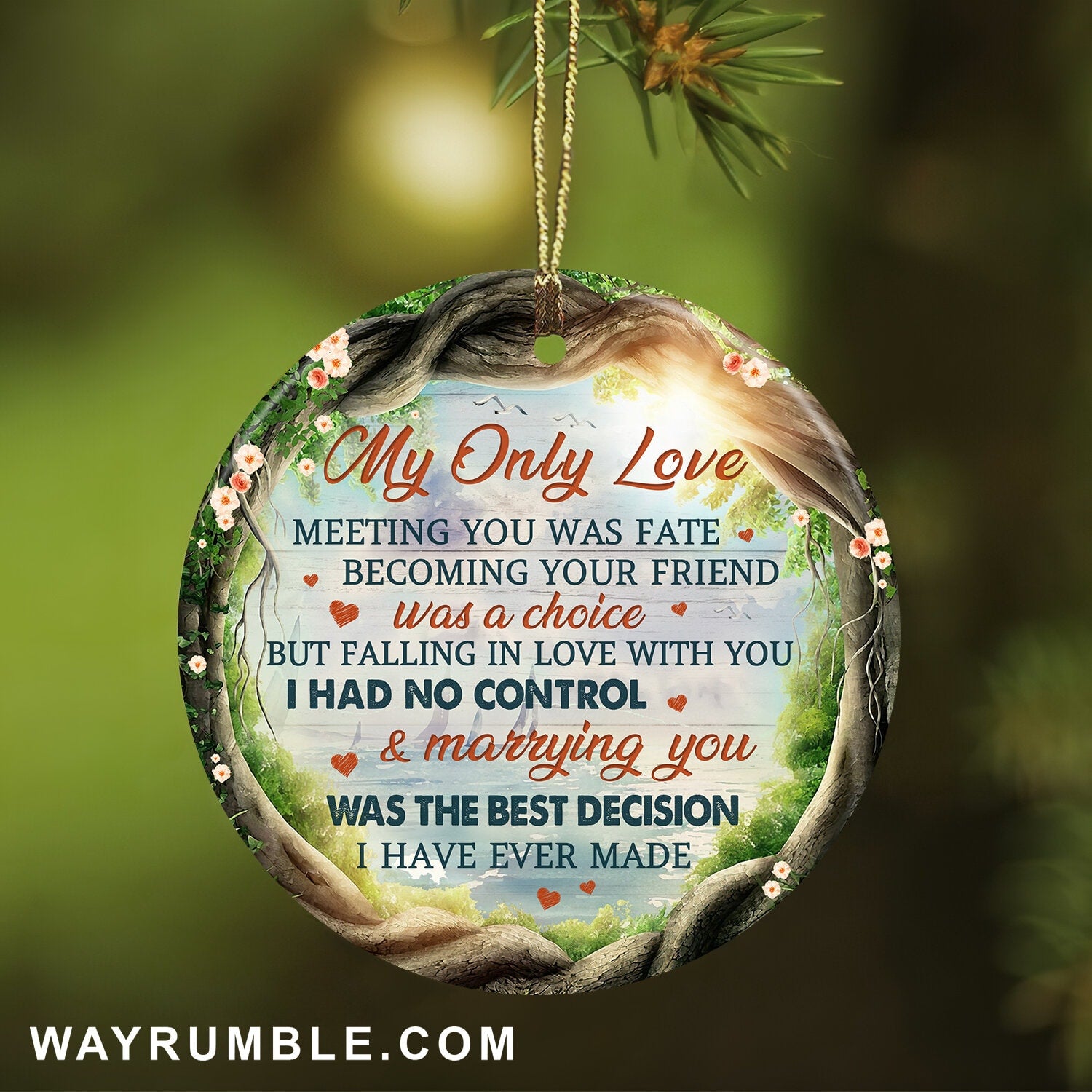 Couple - Tree branches circle - Meeting you was a fate - Circle Ceramic Ornament