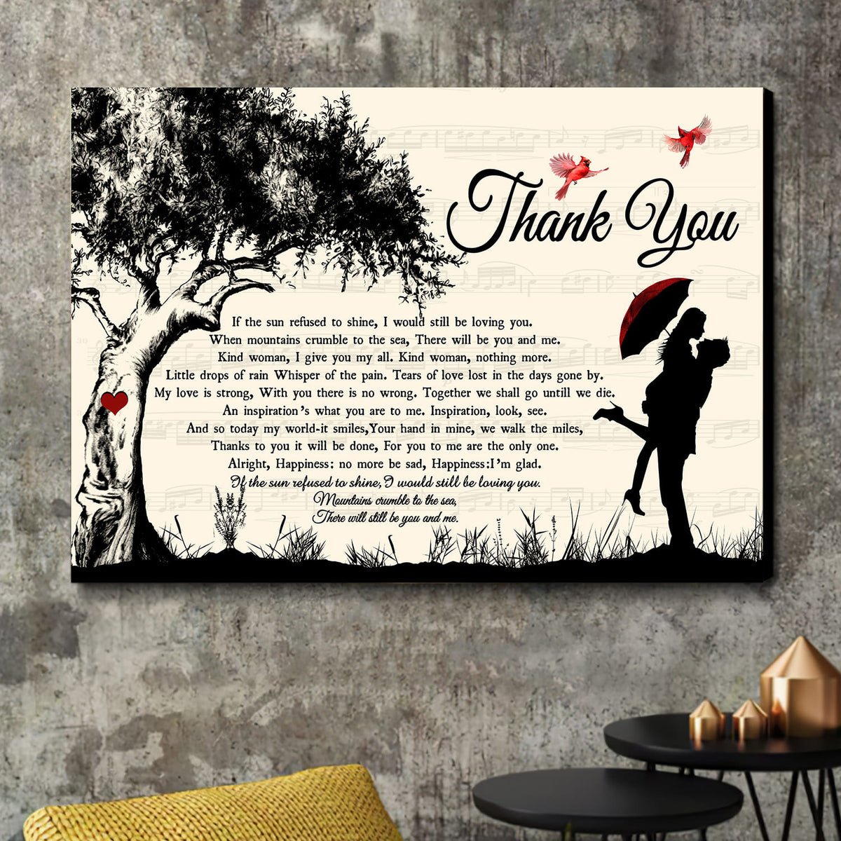 Couple hugging, Cardinal, Under the tree, Shadow, Mountains crumble to the sea, there will still be you and me - Couple Landscape Canvas Prints, Wall Art