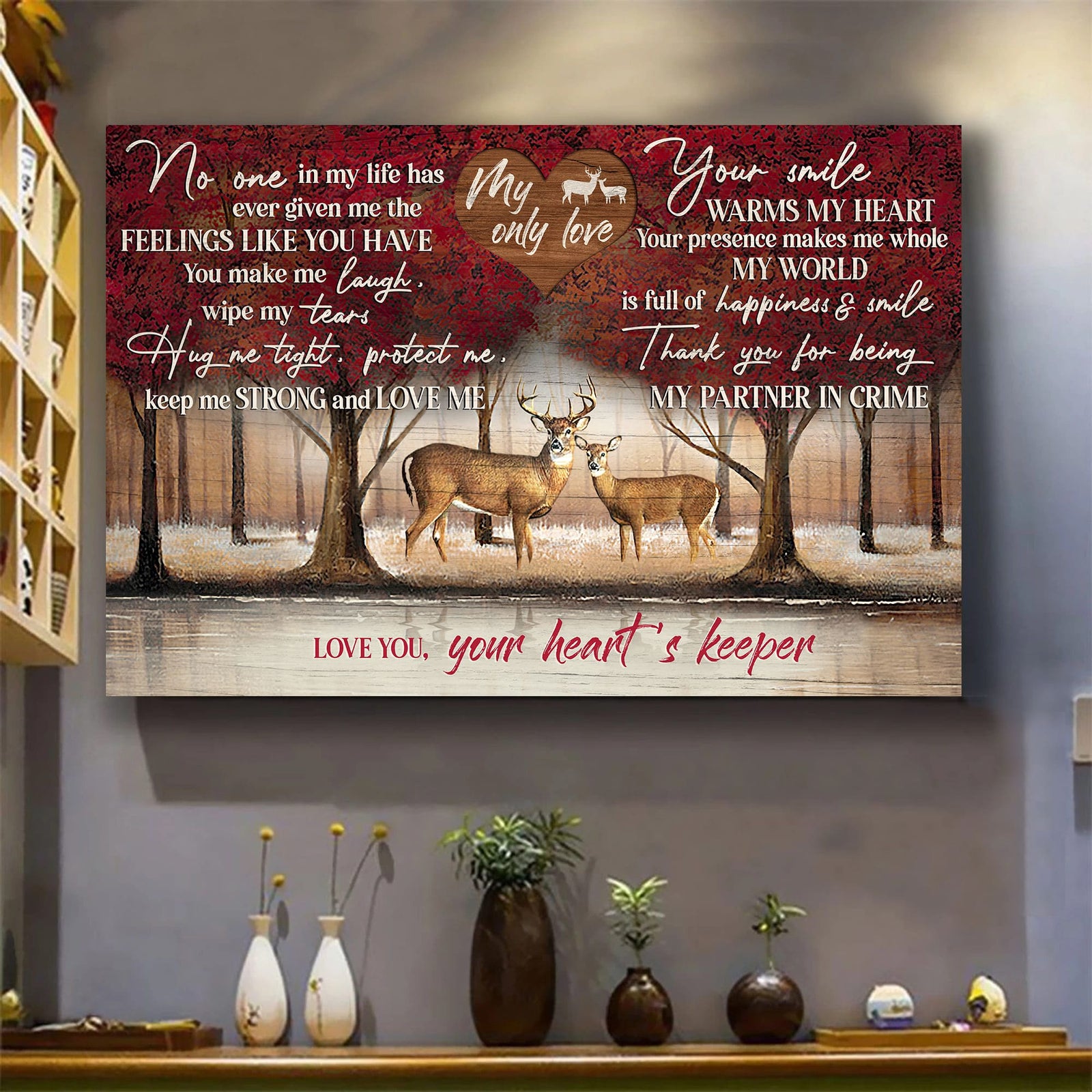Deer, Into the forest, Thank you for being my partner in crime - Couple Landscape Canvas Prints, Wall Art