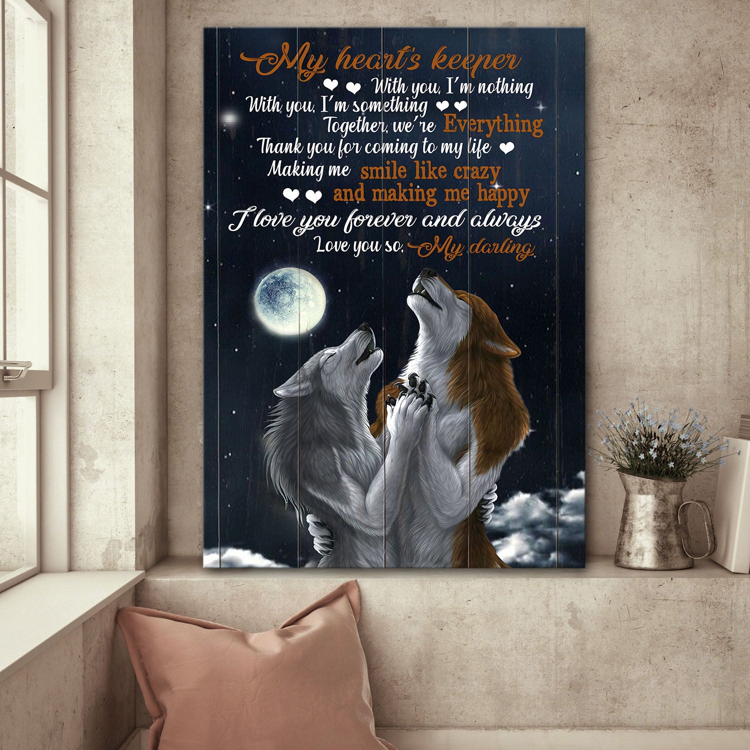 Couple of wolves, Under the moonlight, My heart's keeper - Couple Portrait Canvas Prints, Wall Art