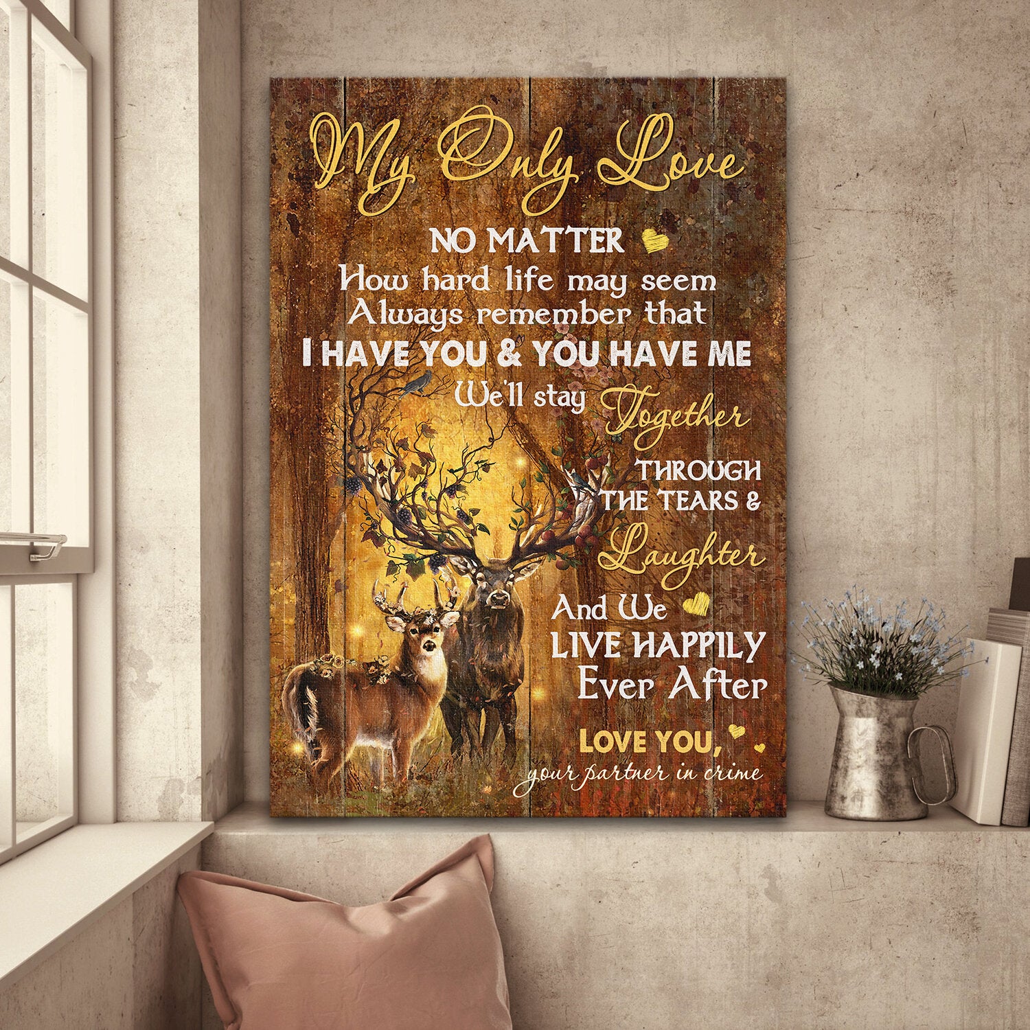 Deer couple, Into the forest, And we live happily ever after - Couple Portrait Canvas Prints, Wall Art