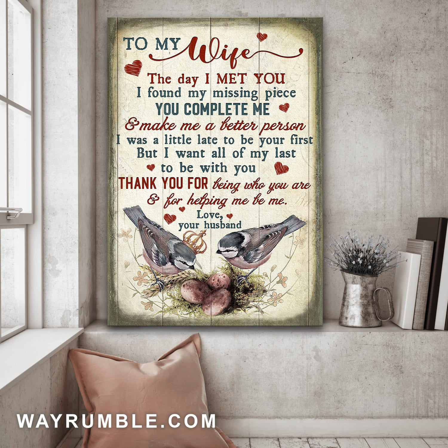 Bird couple, Eggs, Nest, You complete me and make me a better person - Couple Portrait Canvas Prints, Wall Art