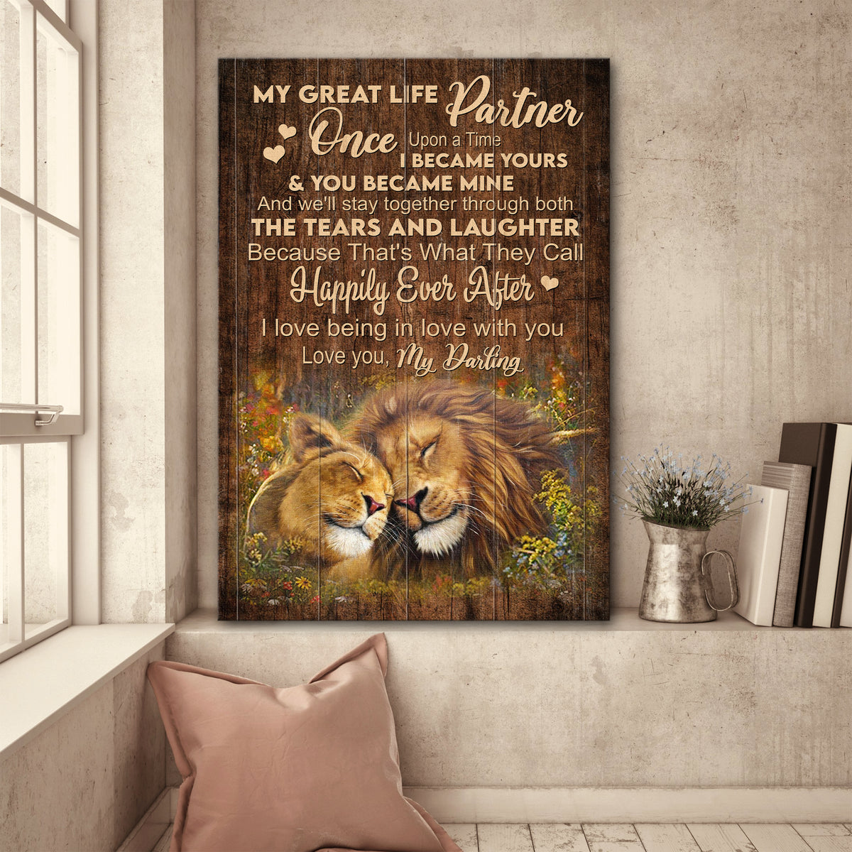 Lion Couple, Natural Landscape, My great life partner, I love being in love with you - Couple Portrait Canvas Prints, Wall Art