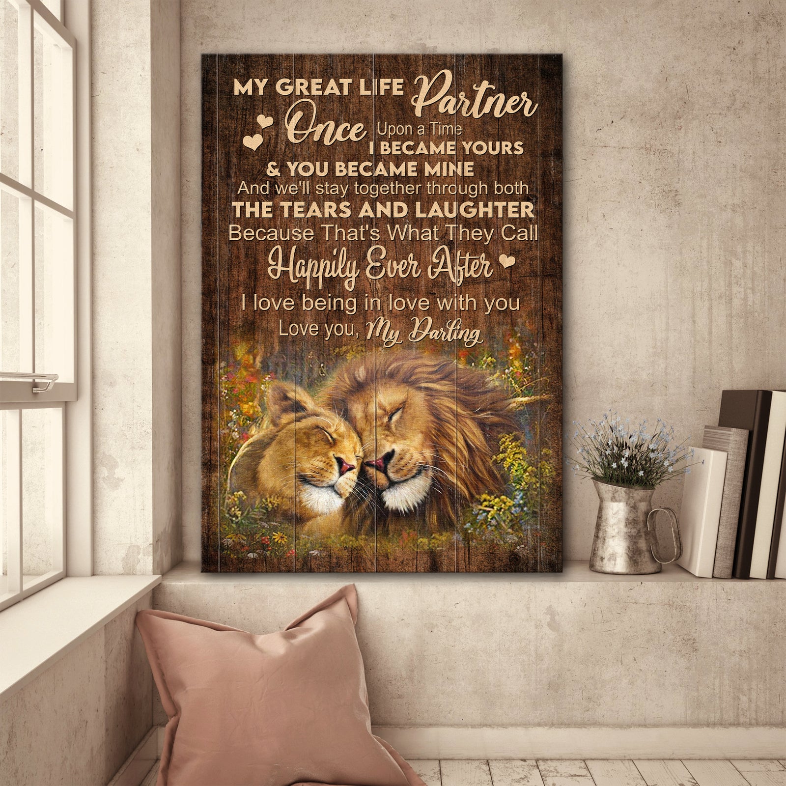 Lion Couple, Natural Landscape, My great life partner, I love being in love with you - Couple Portrait Canvas Prints, Wall Art