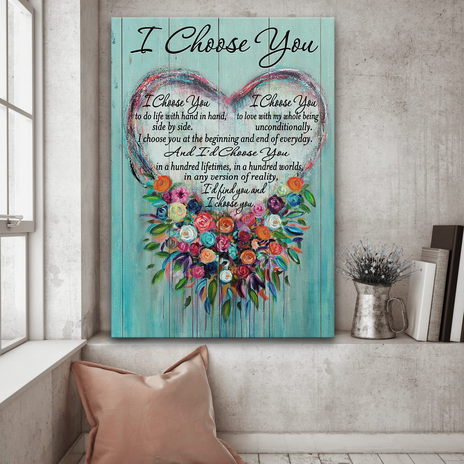 Flower heart, I choose you - Couple Portrait Canvas Prints, Wall Art