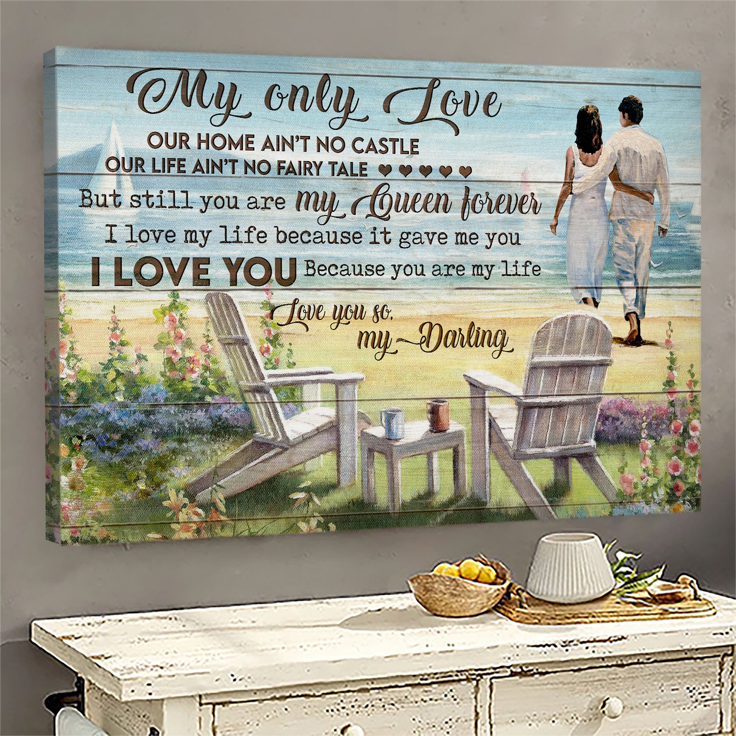Couple, Flower Garden, Sea Landscape, Chair, My only love, I love you because you're my life - Couple Landscape Canvas Prints, Wall Art