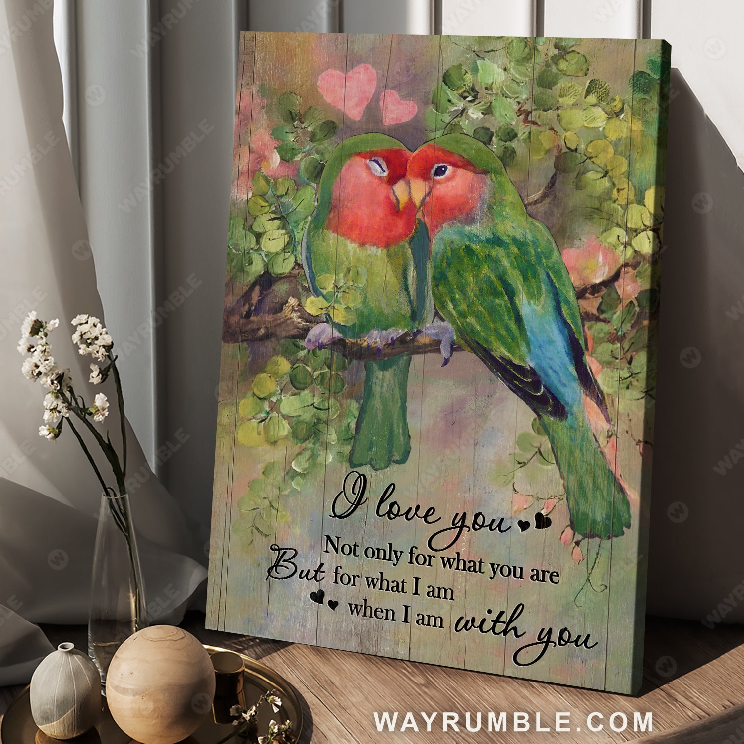 Sweet Lovebird, Parrot couple, Happy relationship, I love you not only for what you are - Couple Portrait Canvas Prints, Wall Art