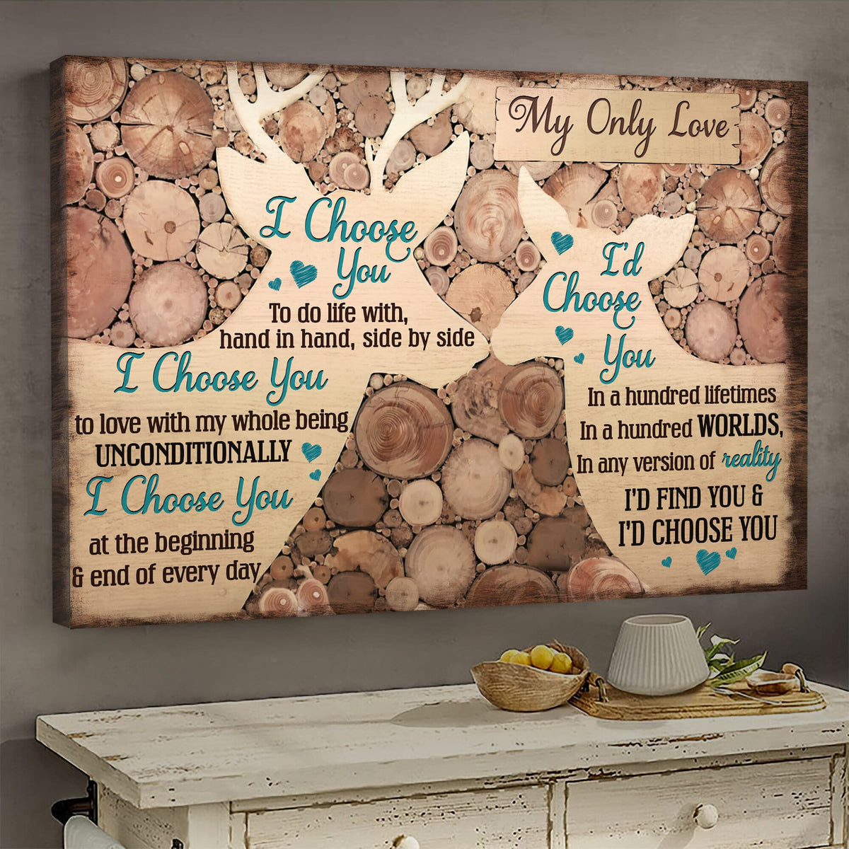 Deer couple, Shadow, I choose you to do life with hand in hand, side by side - Couple Landscape Canvas Prints, Wall Art