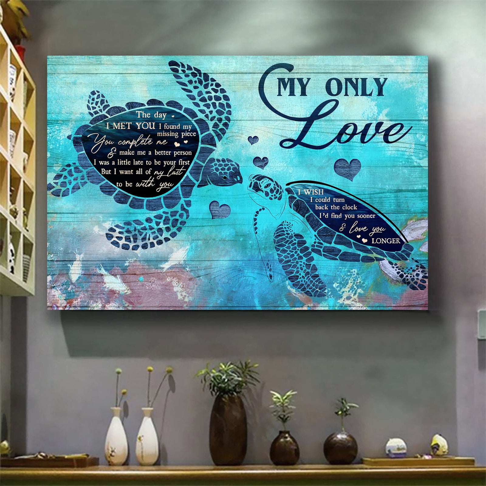 Turtle couple, Ocean view, The day I met you I found my missing piece - Couple Landscape Canvas Prints, Wall Art