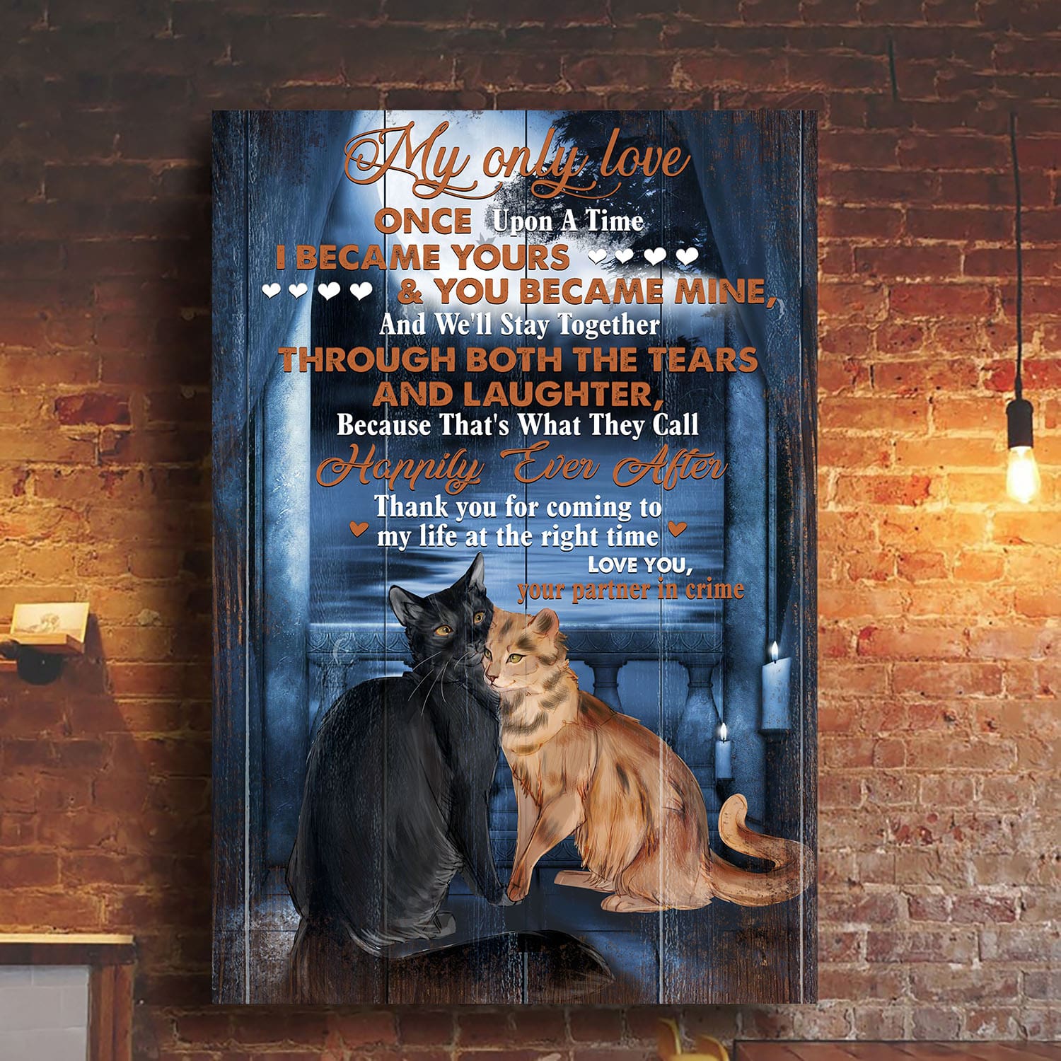 Cat couple, Beautiful night, My only love, thank you for coming to my life at the right time - Couple Portrait Canvas Prints, Wall Art