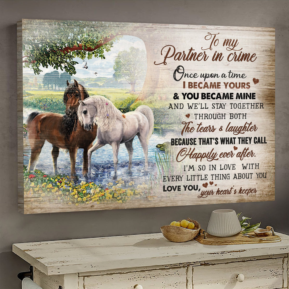 Horse couple, On the river, Under the tree, To my partner in crime - Couple Landscape Canvas Prints, Wall Art