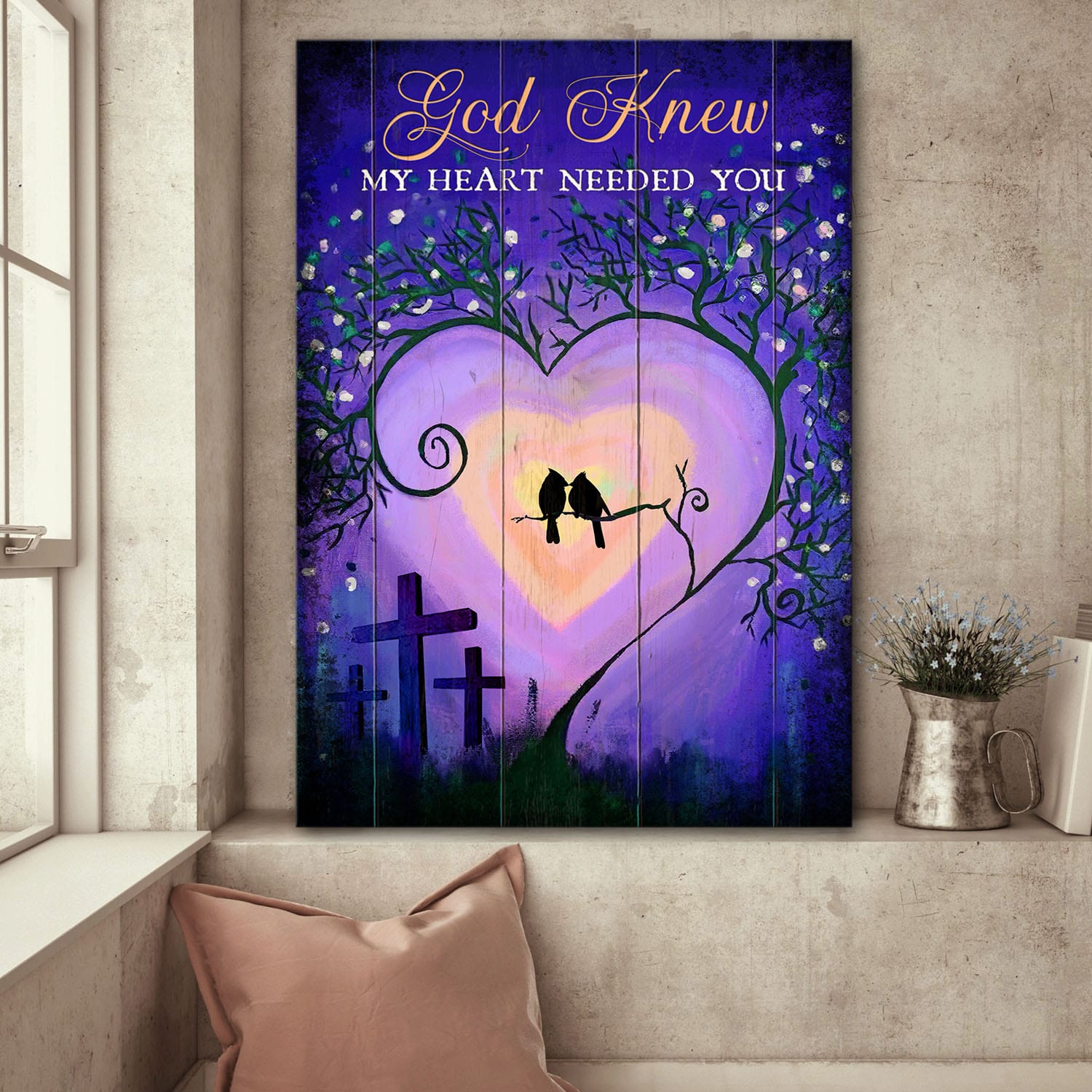 Bird Couple, Shadow, Under the moon, Cross, God knew my heart needed you - Couple Portrait Canvas Prints, Wall Art
