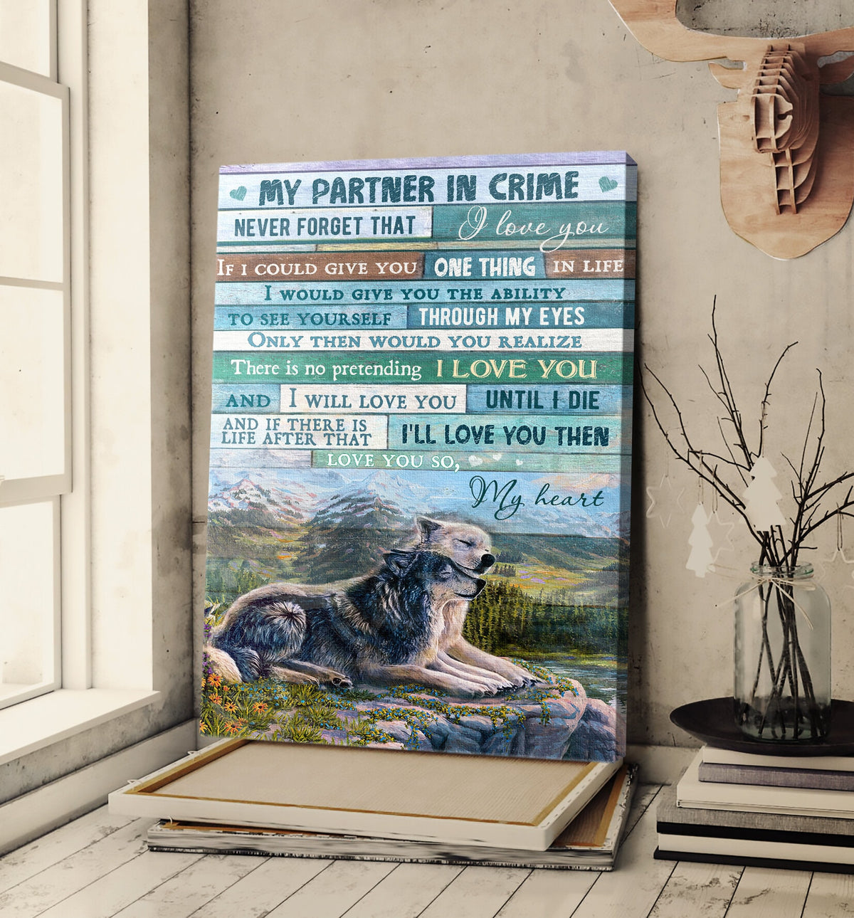 Wolf - I will love you until I die Couple Portrait Canvas Print - Wall Art
