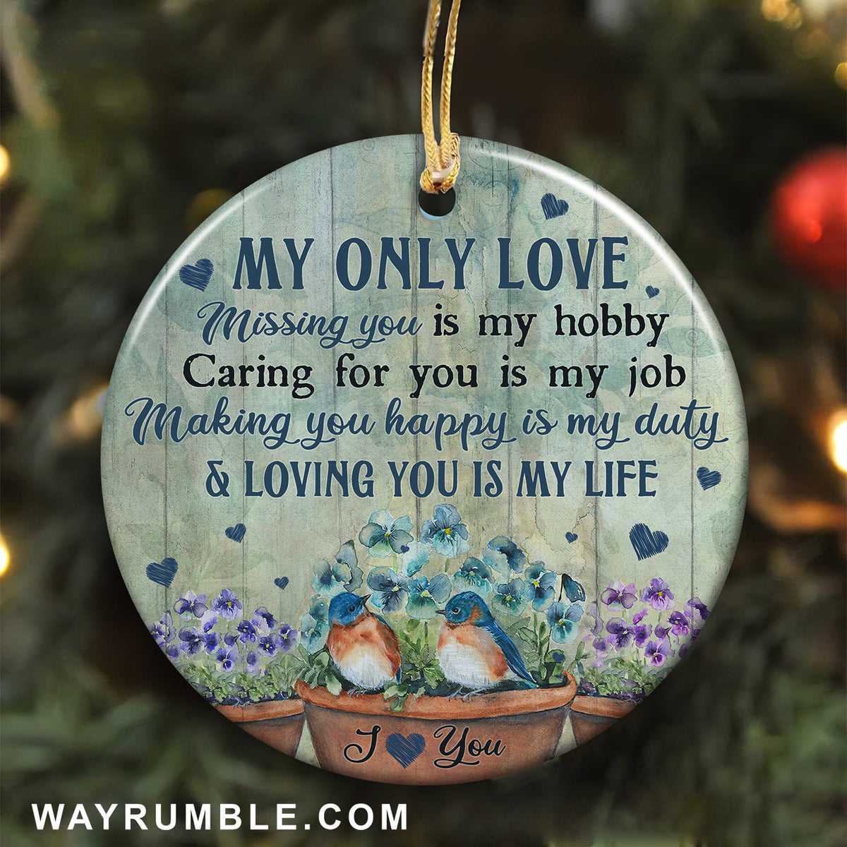Couple - Flower pots - Loving you is my life - Circle Ceramic Ornament