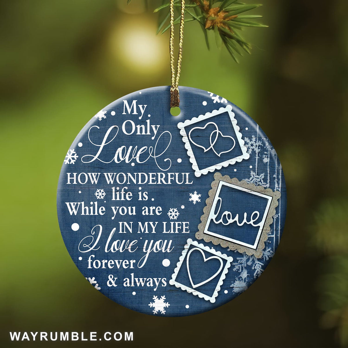 Couple - Snowflake - How wonderful life is - Circle Ceramic Ornament