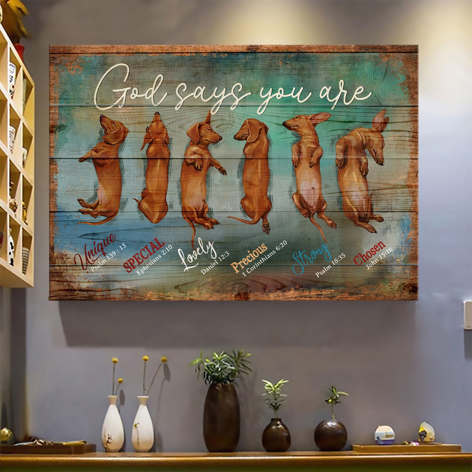 Sleeping Dachshund, God says you are - Dachshund Landscape Canvas Prints, Wall Art