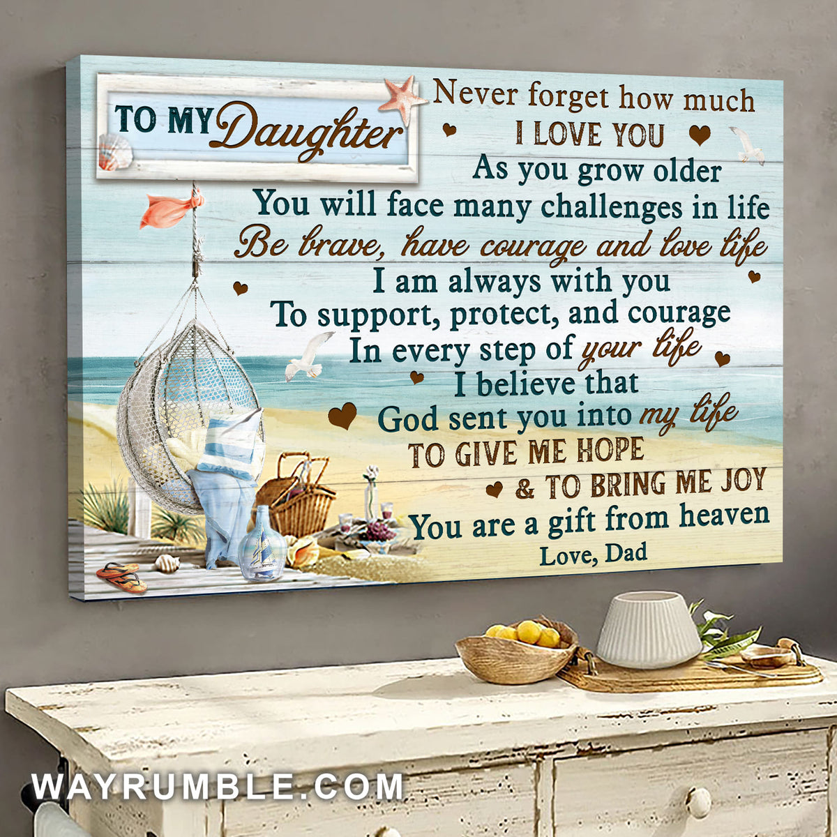 Dad to daughter, Camping, On the beach, Never forget how much I love you - Family Landscape Canvas Prints, Wall Art