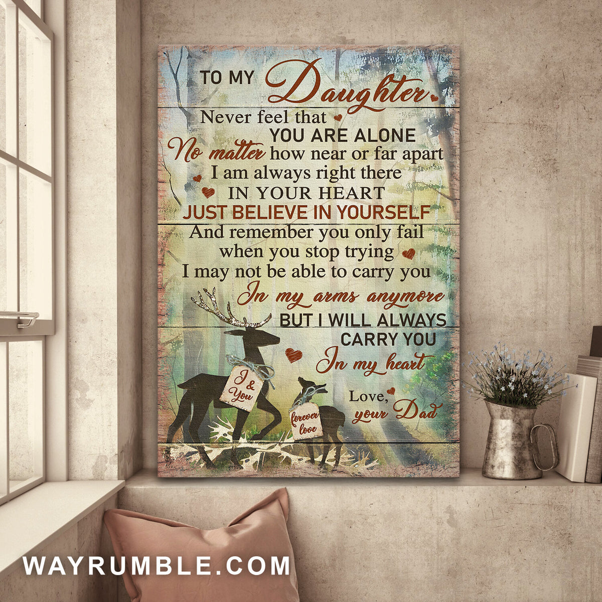 Dad to daughter, Deer Family, Shadow, In the forest, I will always carry you in my heart - Family Portrait Canvas Prints, Wall Art