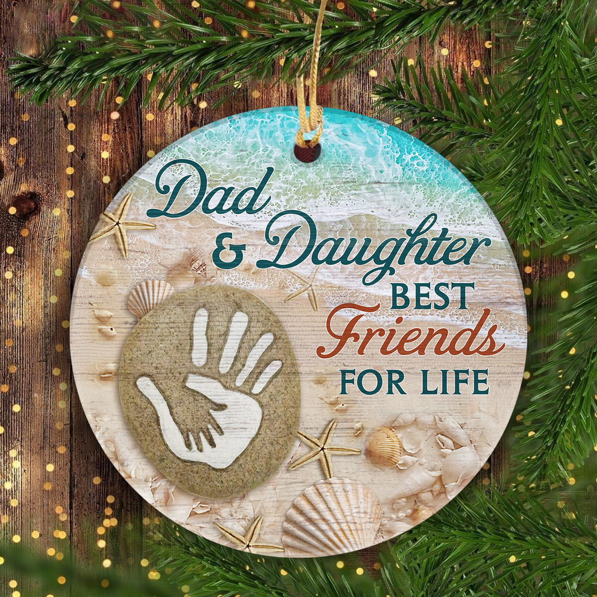 Dad to daughter - Hand in hand - Dad and daughter best friend for life  - Family Circle Ceramic Ornament