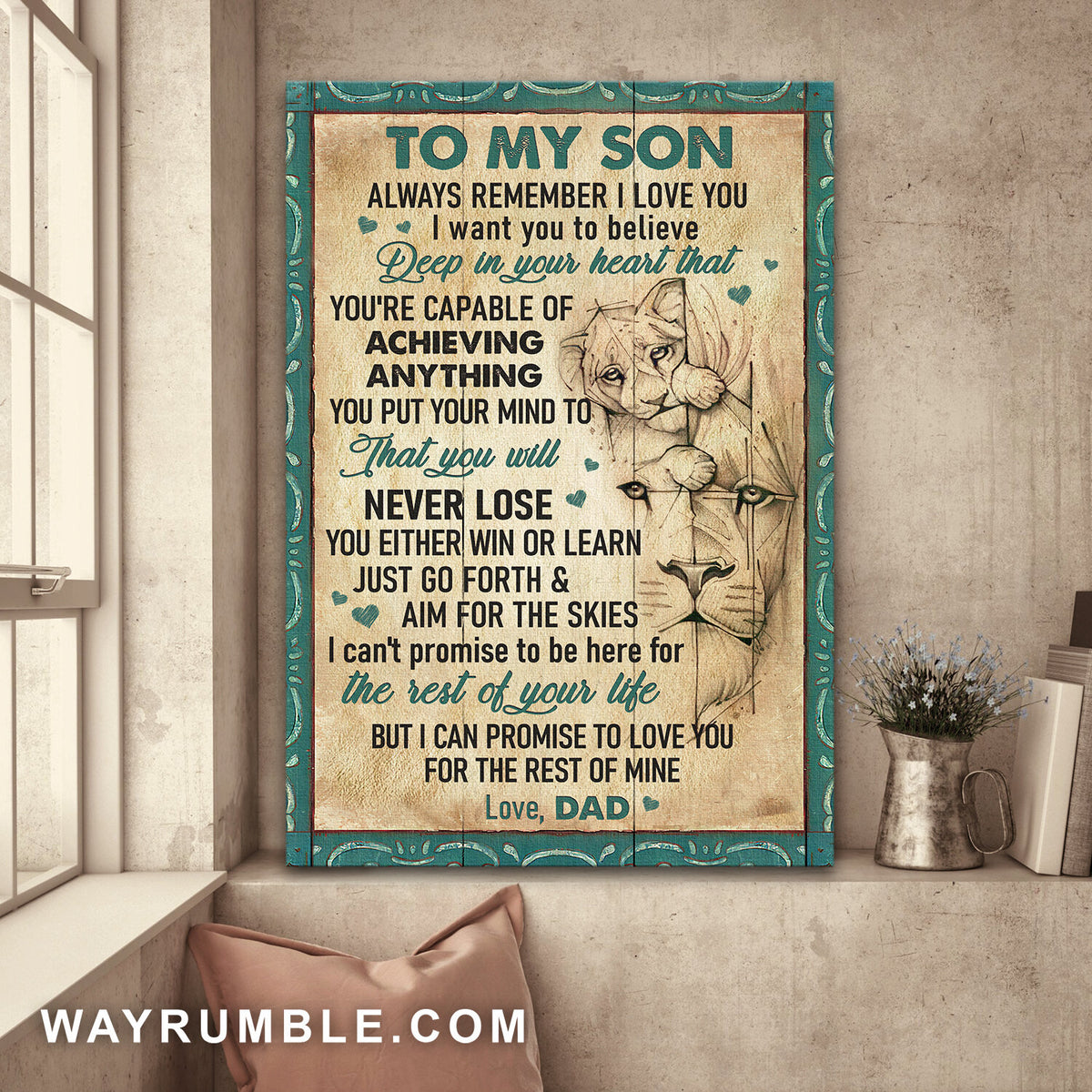 Dad to son, Lion Family, Always remember I love you - Family Portrait Canvas Prints, Wall Art