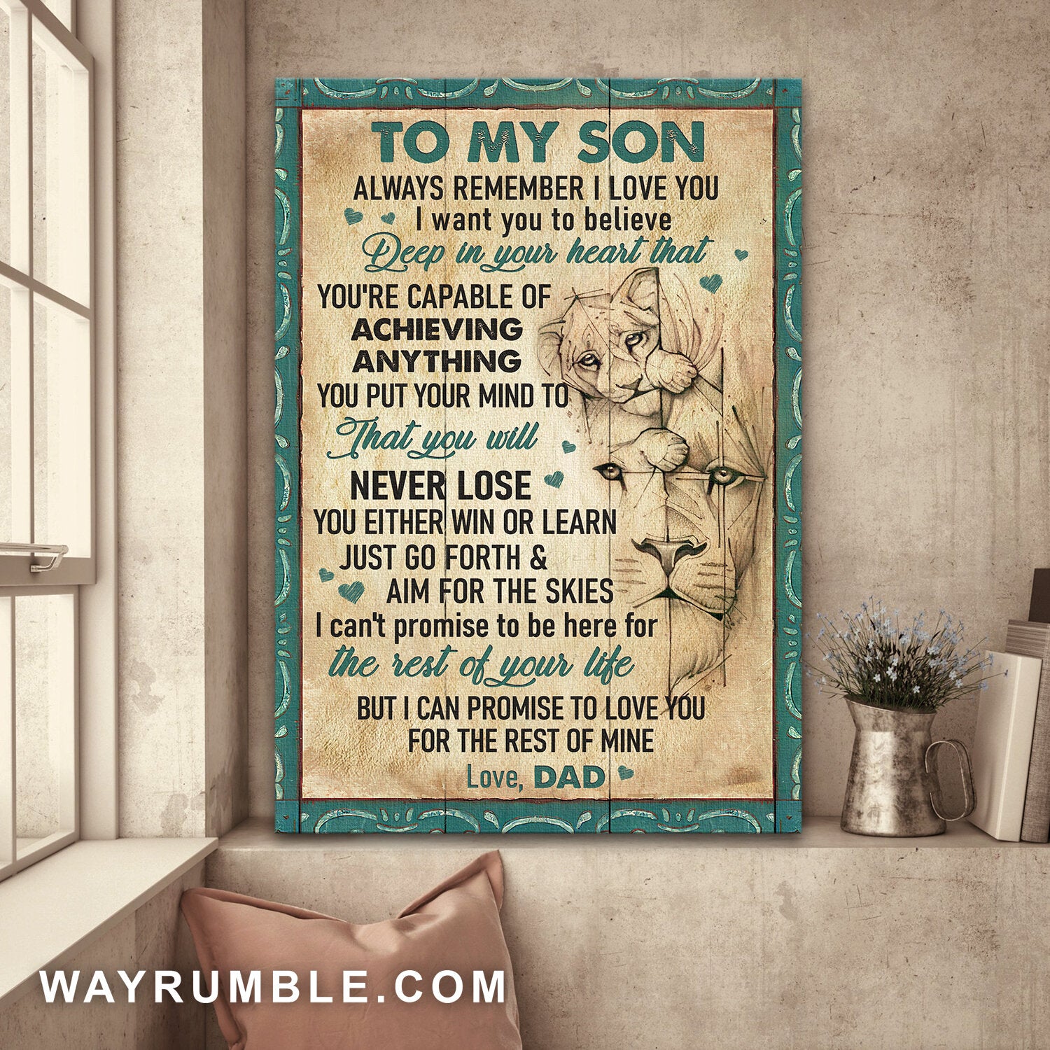 Dad to son, Lion Family, Always remember I love you - Family Portrait Canvas Prints, Wall Art