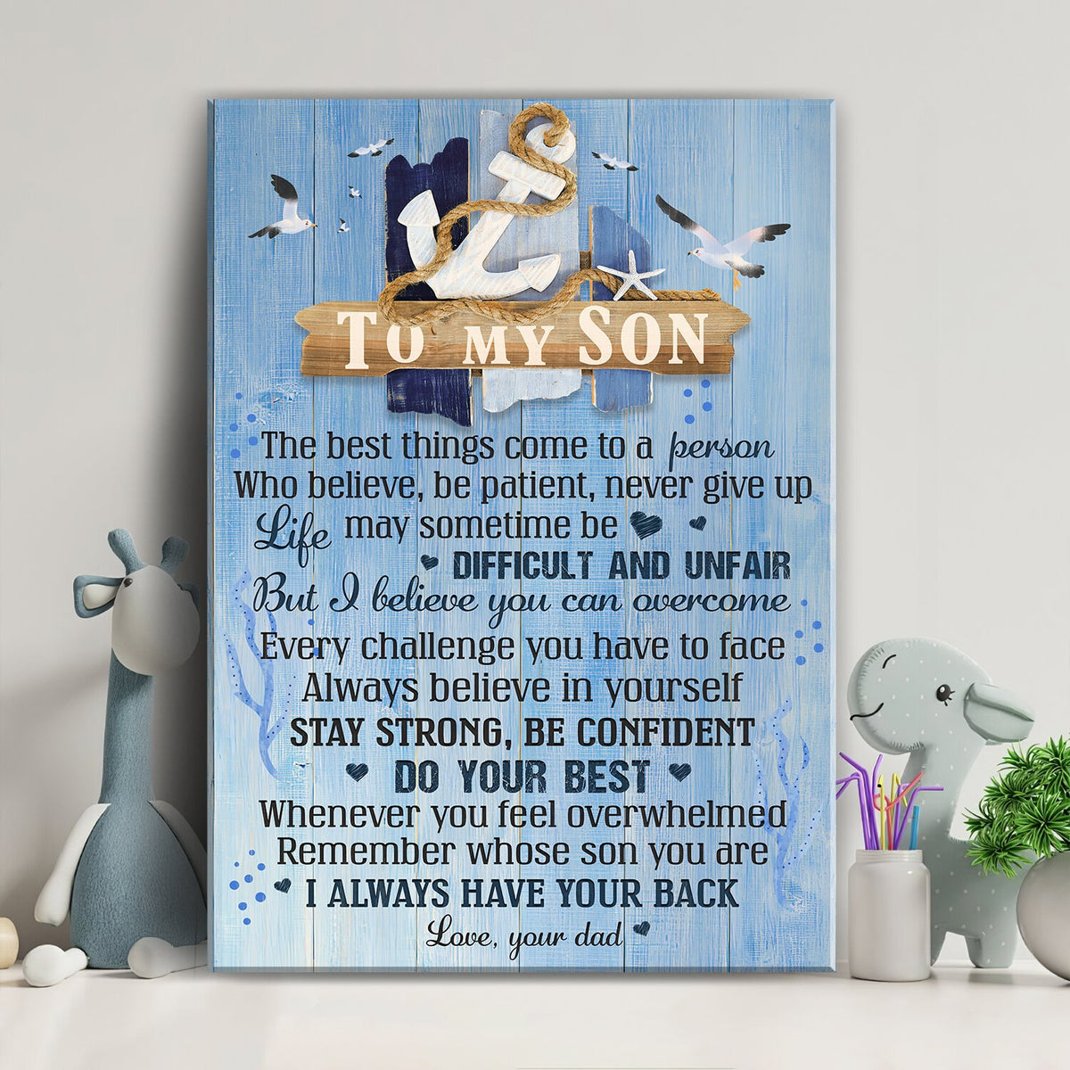 Dad to son, Anchor, Seagulls, I always have your back - Family Portrait Canvas Prints, Wall Art