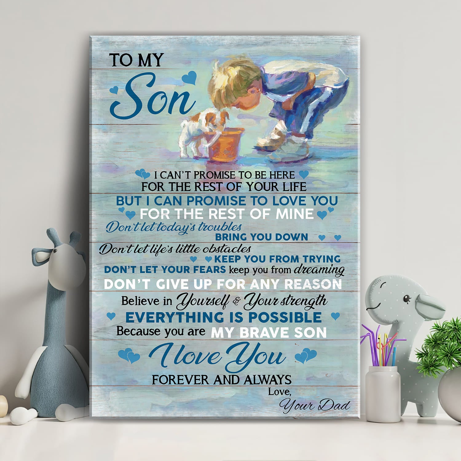 Dad to son, Son with puppy, I can promise to love you for the rest of mine - Family Portrait Canvas Prints, Wall Art