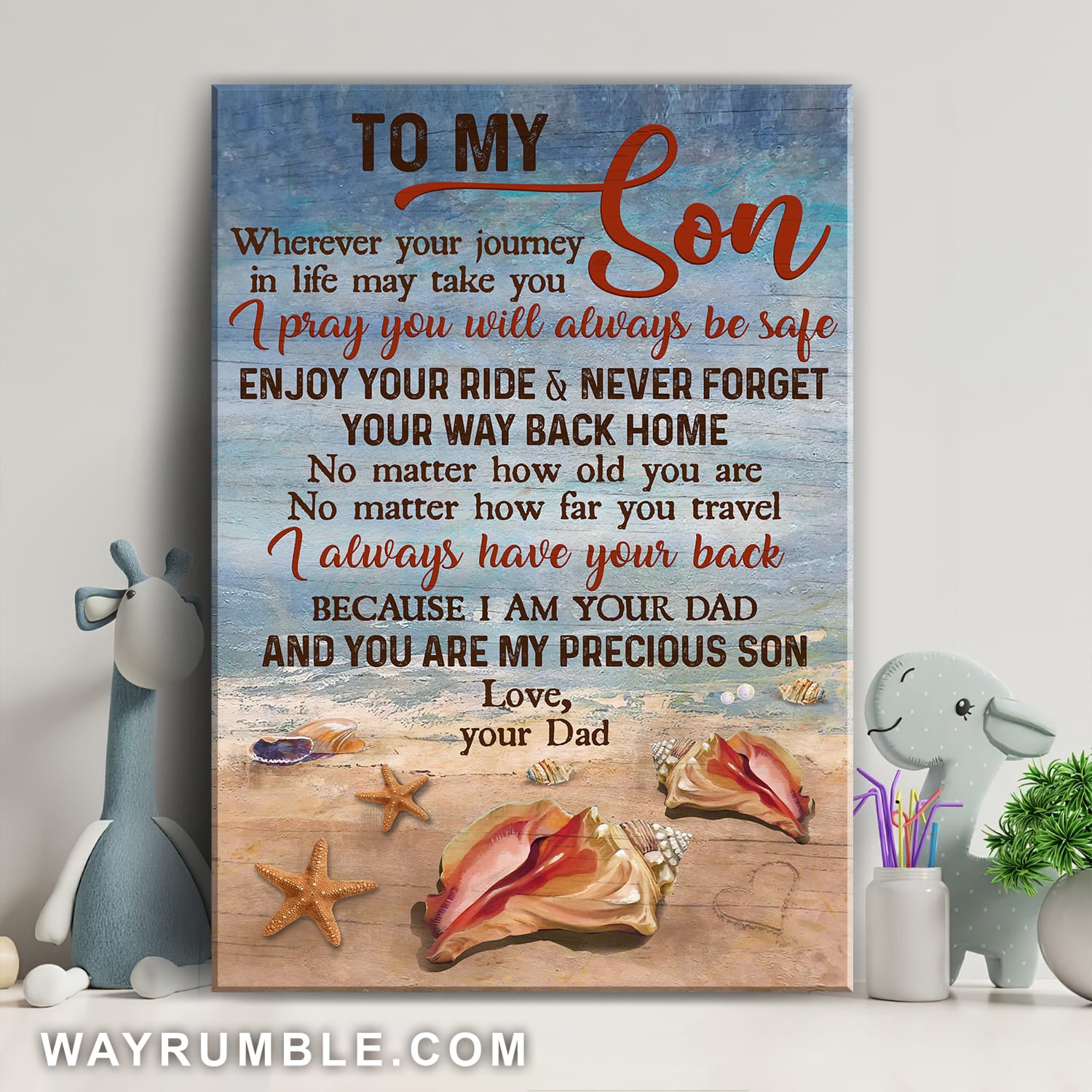 Dad to son, Seashell, Beach, I always have your back - Family Portrait Canvas Prints, Wall Art